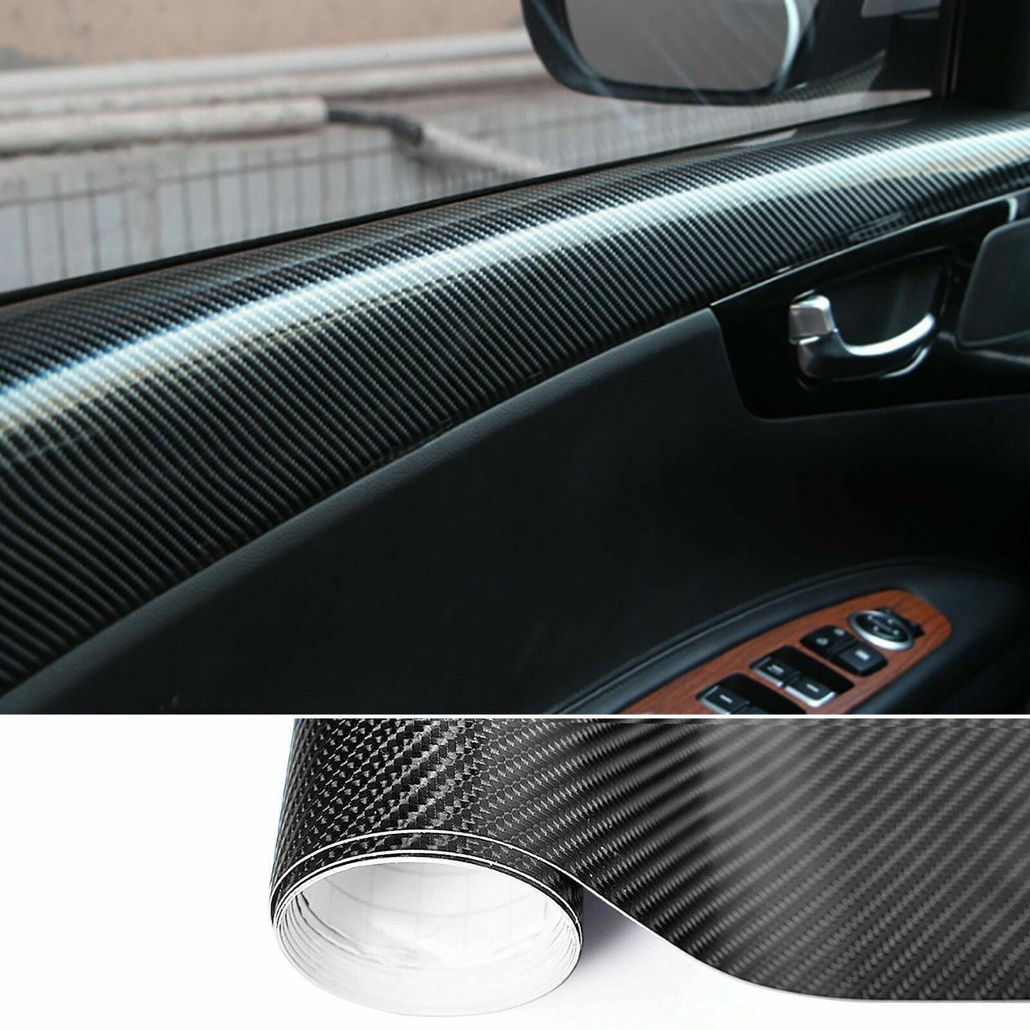 30cm x1.52M 6D Gloss Black Carbon Fibre Fiber Vinyl Car Wrap Air Release Film