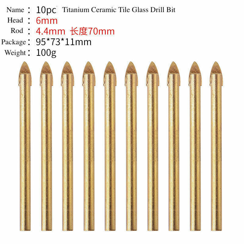 10x Titanium Ceramic Tile Glass Drill Bit Tungsten Carbide Cross Spear Head 6mm