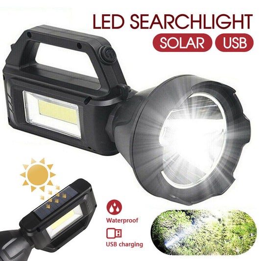 Solar LED Searchlight USB Rechargeable Spotlight Flashlight Torch Power Bank AU