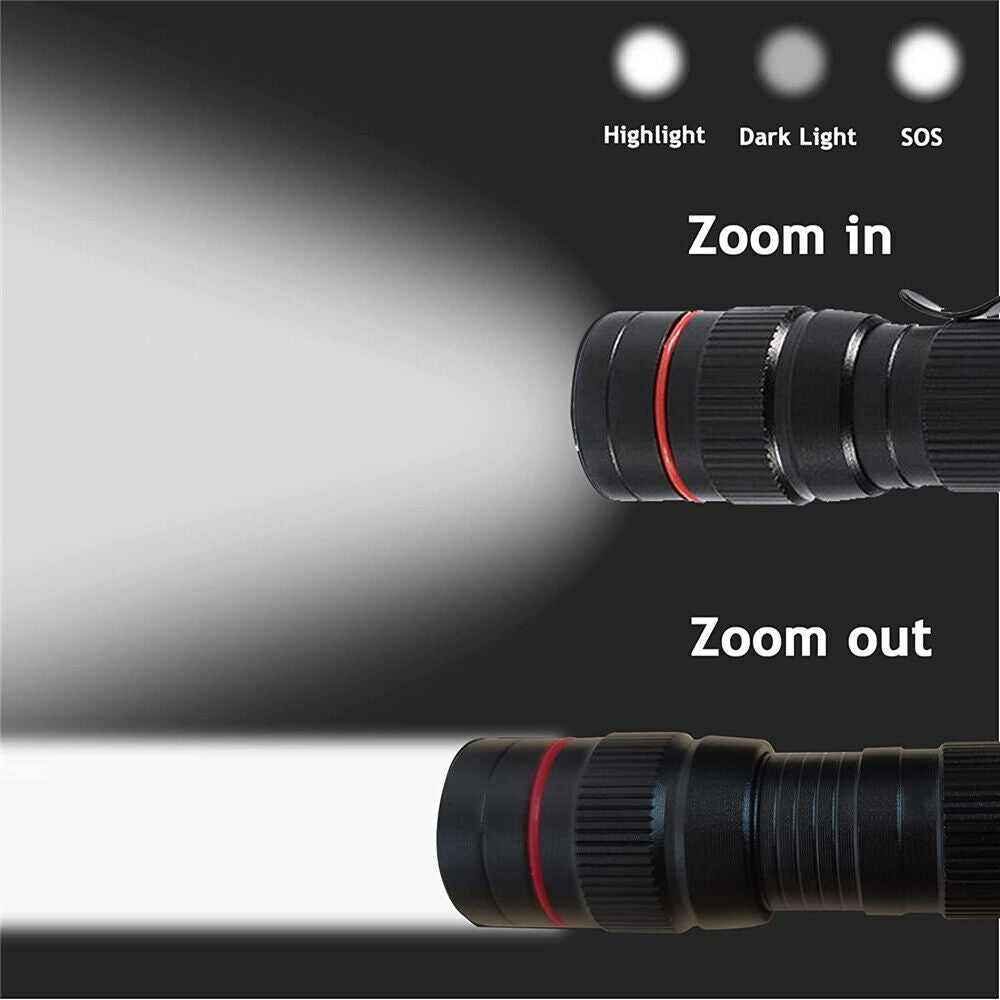 900000Lumens Zoom Flashlight LED Rechargeable Lamp Tactical Torch w/Battery AU