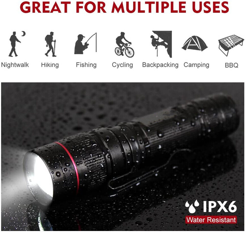 900000Lumens Zoom Flashlight LED Rechargeable Lamp Tactical Torch w/Battery AU