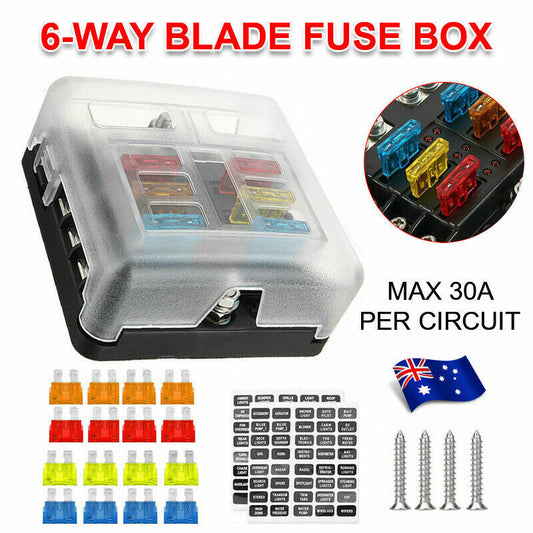 23PC 6 Way Blade Fuse Box Block Holder Indicator LED Light 12V/32V Car Marine AU