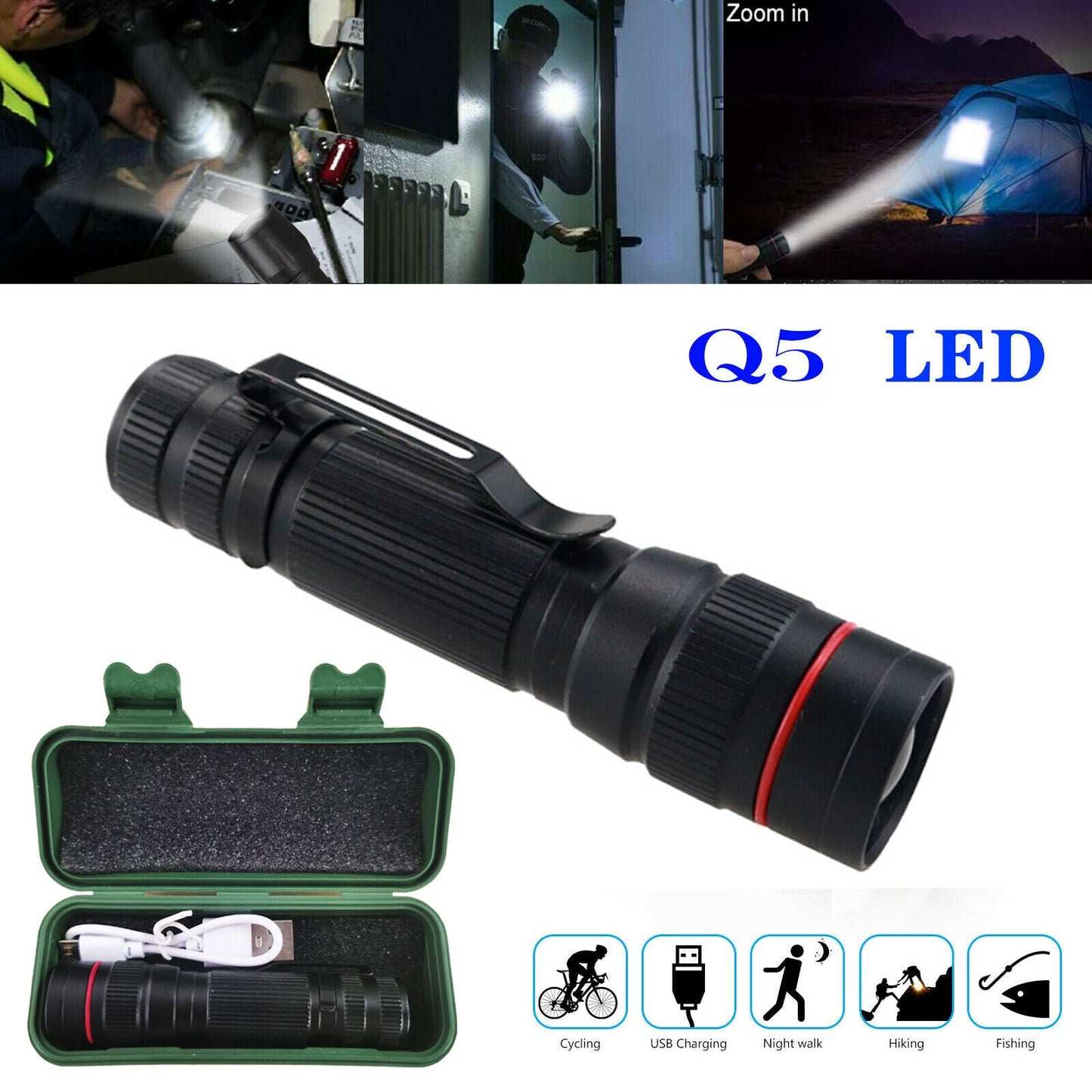 900000Lumens Zoom Flashlight LED Rechargeable Lamp Tactical Torch w/Battery AU