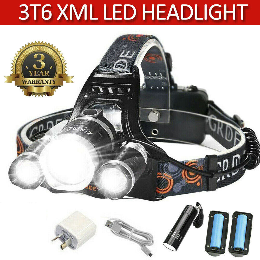 100000LM RECHARGEABLE HEADLAMP 3T6 XML LED HEADLIGHT HEAD TORCH FLASHLIGHT