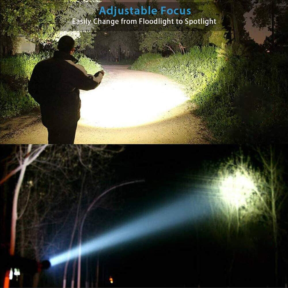 900000Lumens Zoom Flashlight LED Rechargeable Lamp Tactical Torch w/Battery AU