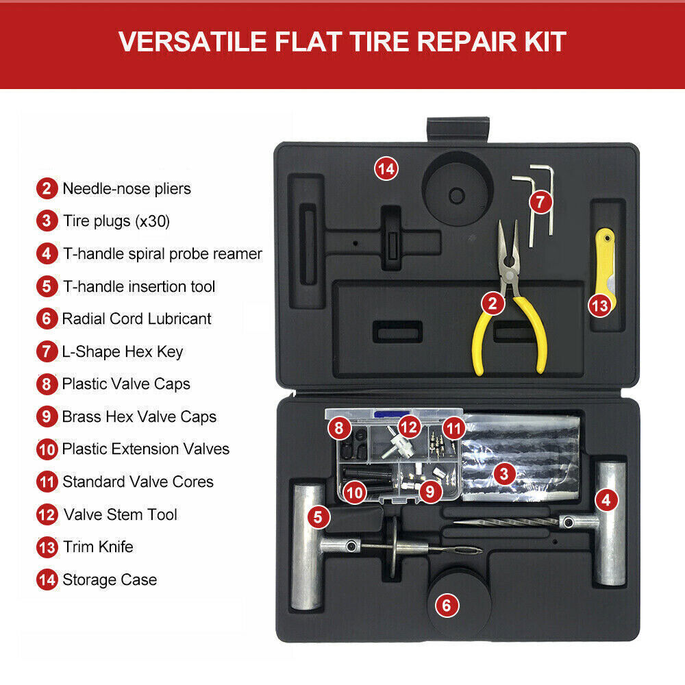 Tyre Puncture Repair Recovery Kit 56PCS Heavy Duty 4WD Offroad Plugs Tubeless