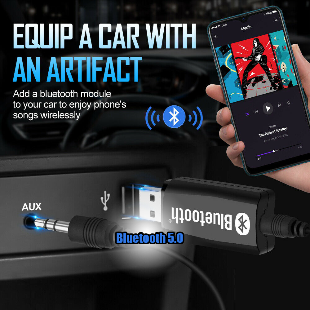 USB Bluetooth 5.0 Transmitter Receiver Stereo Audio Adapter AUX 3.5mm CAR