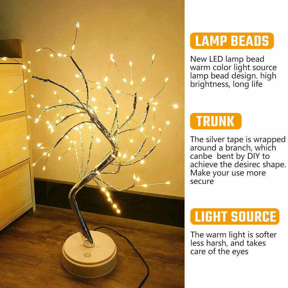 Light Tree Table Desk Lamp LED Night Gold Branch Battery USB Wedding Party Decor