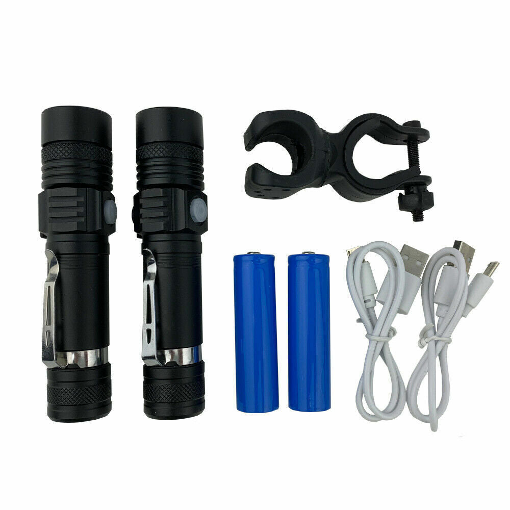 2X 60000lm CREE Q3-WC T6 LED Flashlight Torch Bike Mount USB Rechargeable AU