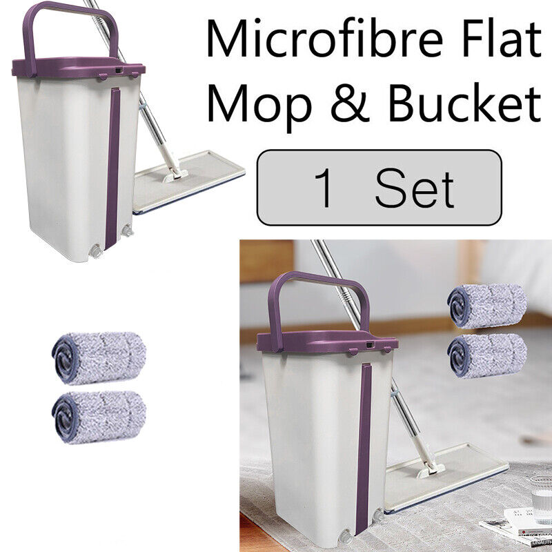 Microfibre Flat Mop and Bucket Floor Cleaner Set with 2 Pads Wet Dry Bucket Mop