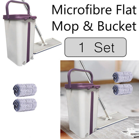 Microfibre Flat Mop and Bucket Floor Cleaner Set with 2 Pads Wet Dry Bucket Mop