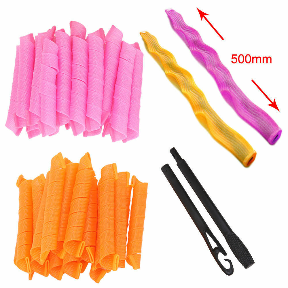 40Pcs 50cm No Heat Hair Curlers Rollers Formers Curl Leverage Spiral Ringlets AU