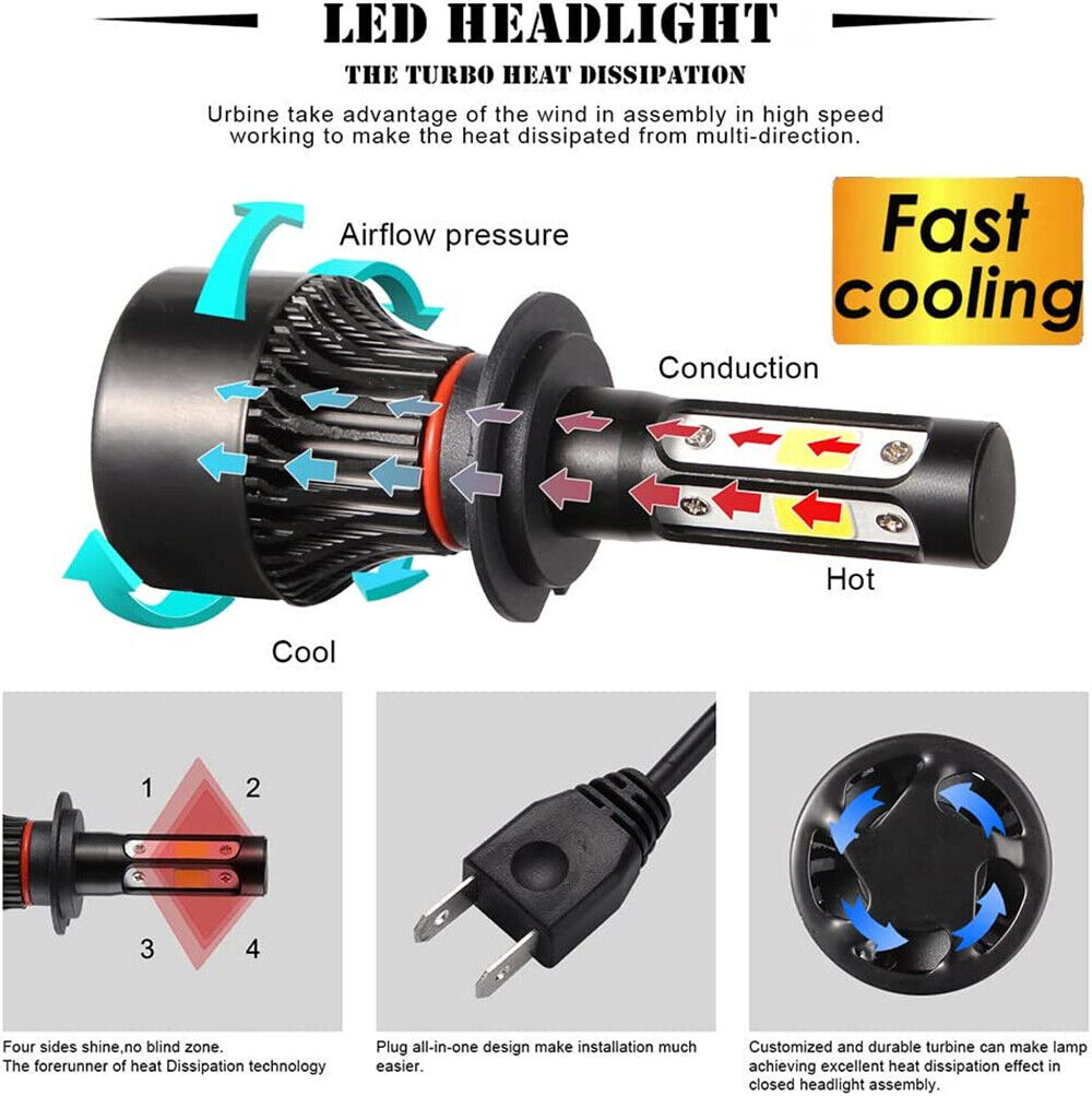 2000W HB2 9003 H4 LED Headlight Globes Kit Hi/Low Beam 30000LM Bright White Bulb