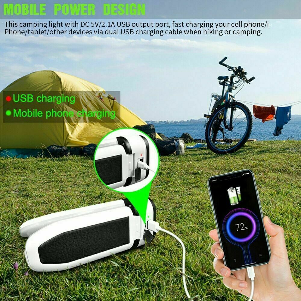 Solar Camping Light LED Lantern Tent Lamp USB Rechargeable Outdoor Hiking Lights