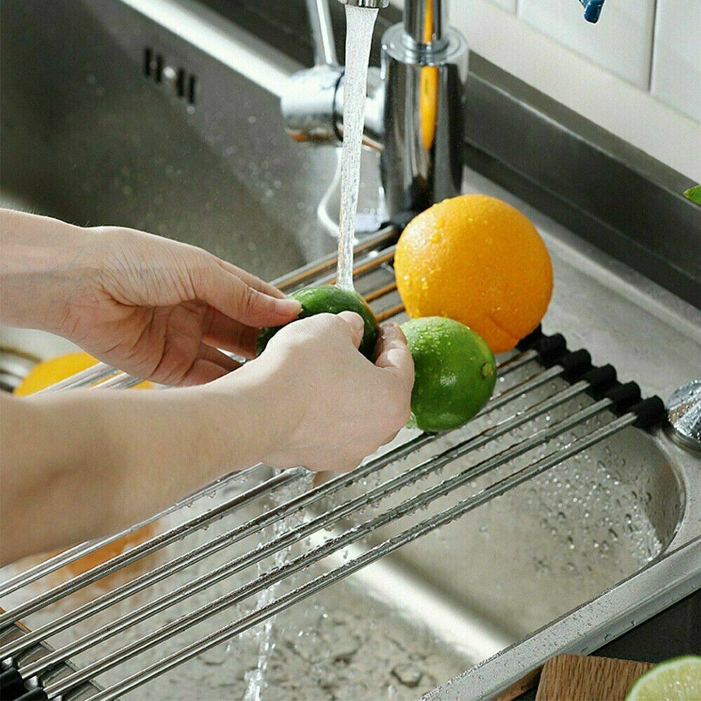 Stainless Steel Dish Rack Drying Drainer Over Sink Rack Roll Up Foldable Kitchen