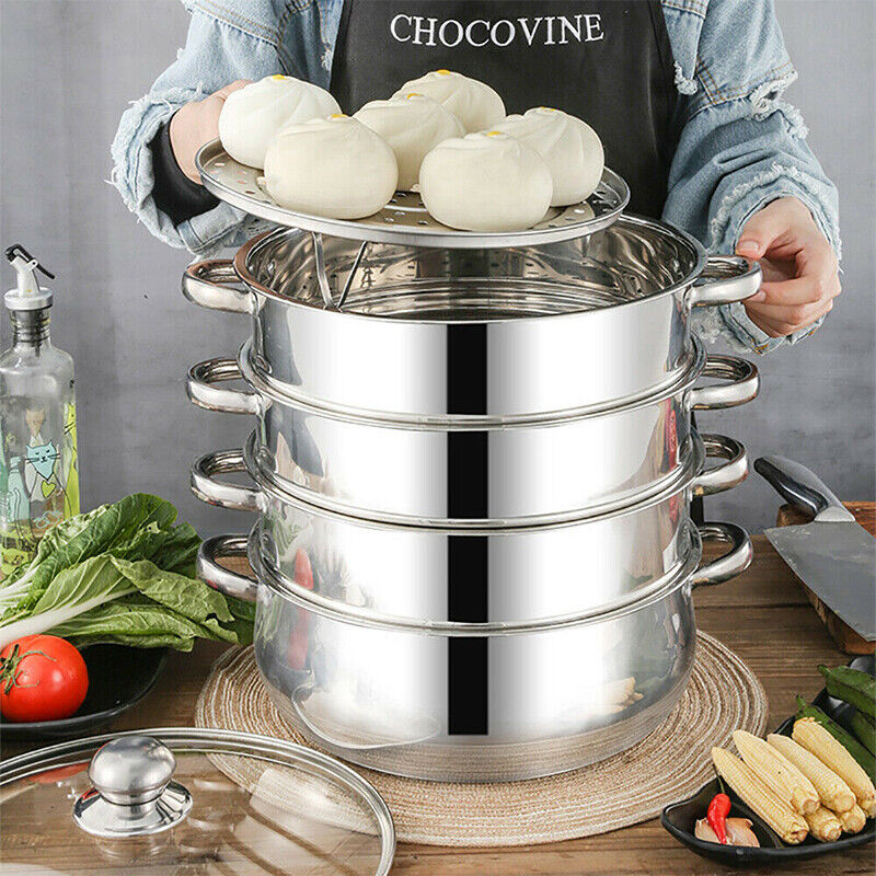4 /5 Tier Stainless Steel Steamer Meat Vegetable Cooking Steam Pot Cookware AU