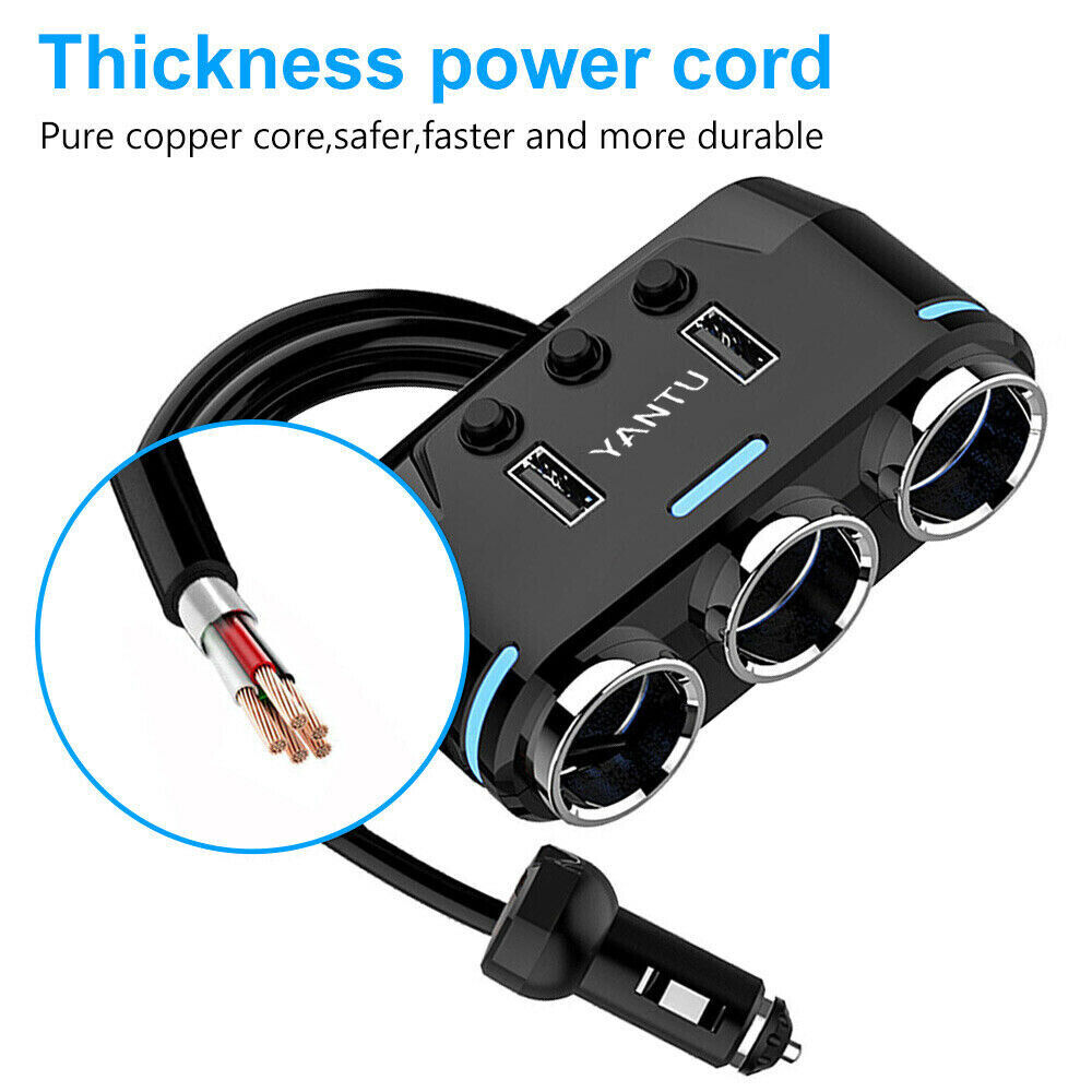 12V 3-USB Port LCD Car Charger Lighter Double Power Adapter Socket Splitter AU