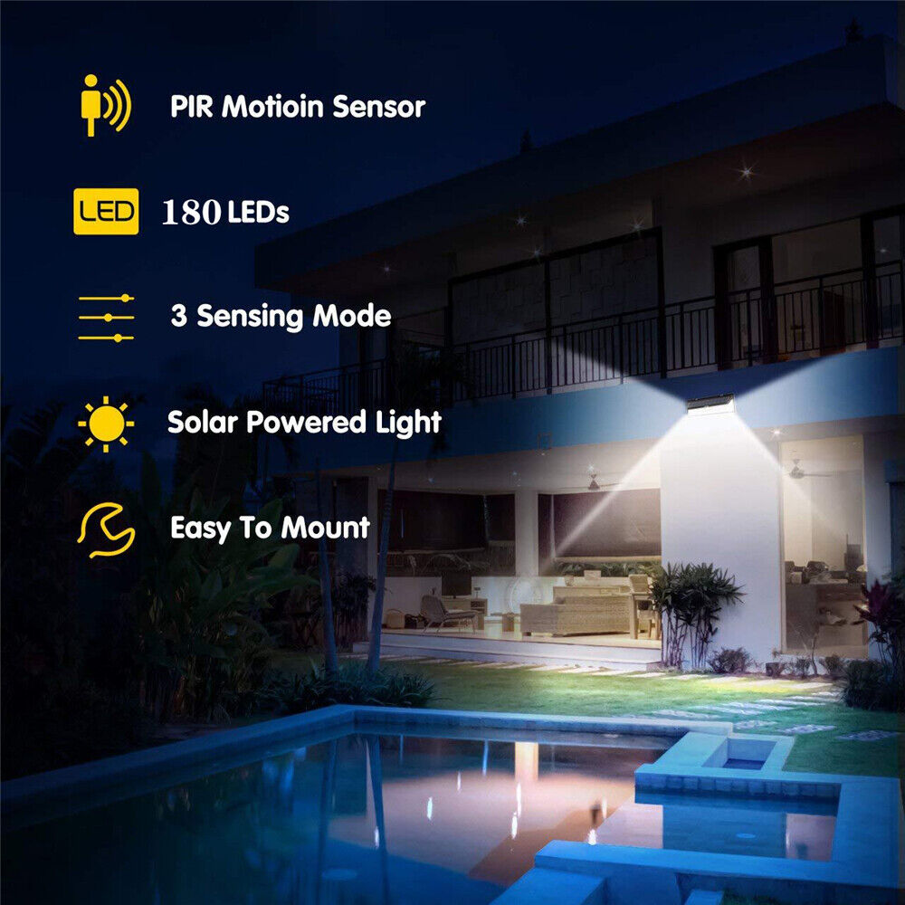 180LED Solar Power Motion Sensor Light Outdoor Security Garden Waterproof Lamp