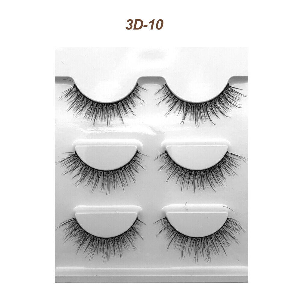 Eyelashes 3 Pairs Mink Natural Long Thick Makeup Cross False Eye Lashes AU Stock