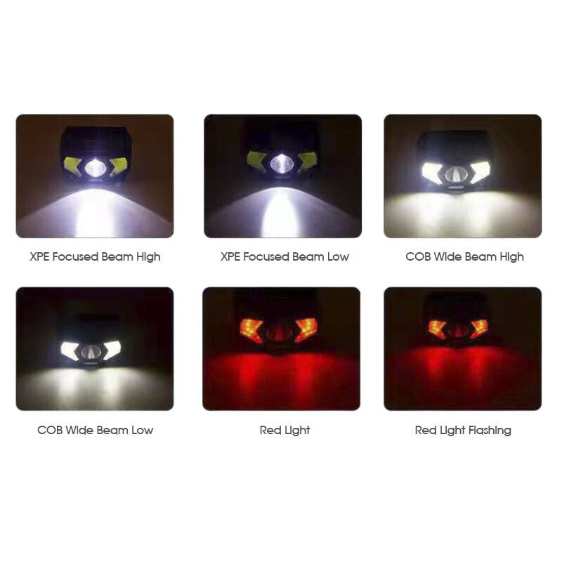 LED Head Torch Headlight COB Camping Headlamp USB Rechargeable Flashlight Lamp