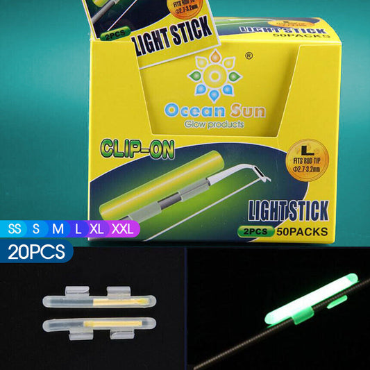 20 pcs (10 packs) x Fluorescent Fishing Rod Glow Clip on Lights Stick (SS-XXL)