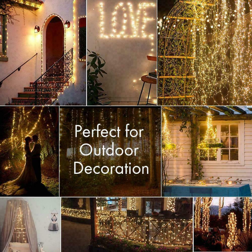10m/20m LED Solar Fairy String Light Copper Wire Waterproof Garden Outdoor Decor