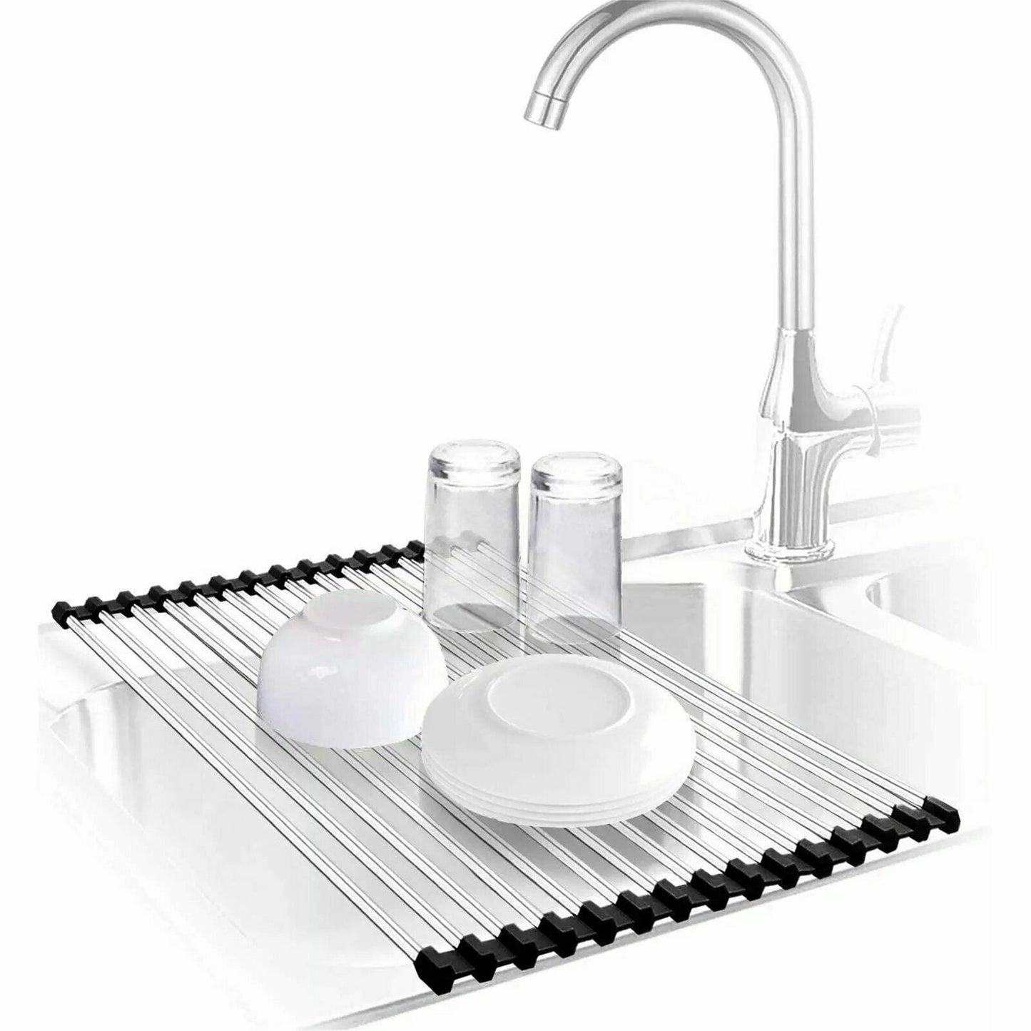 Stainless Steel Dish Rack Drying Drainer Over Sink Rack Roll Up Foldable Kitchen