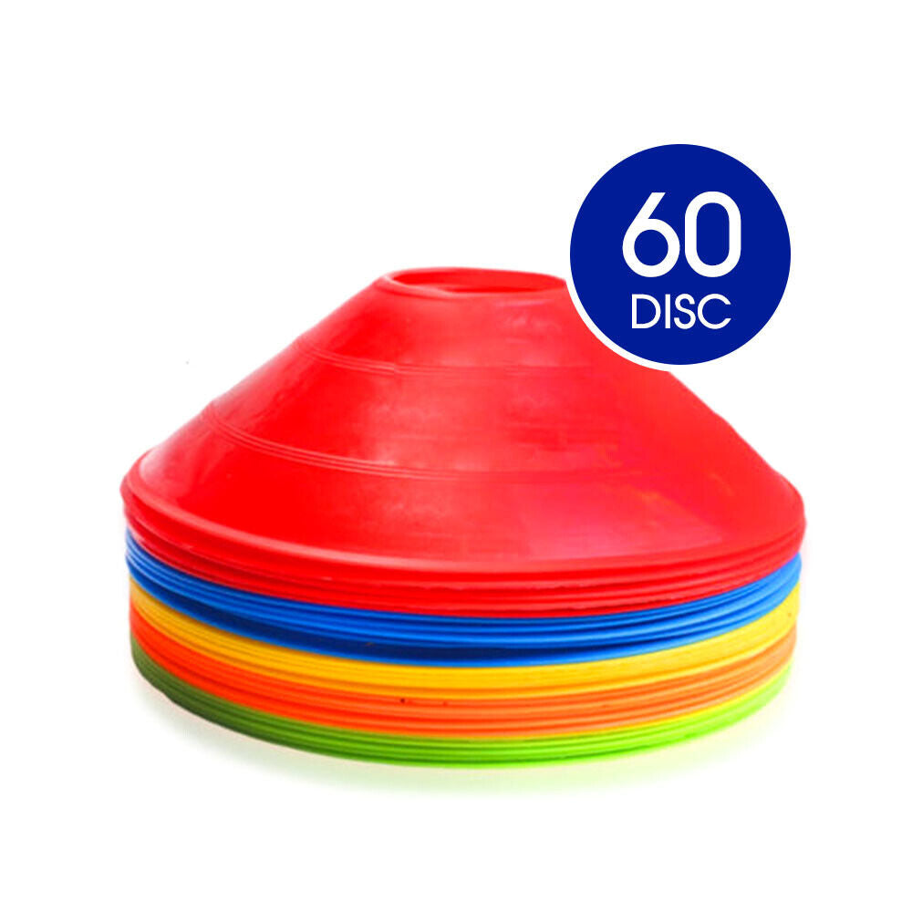 60 Pack Sports Training Discs Markers Cones Soccer Rugby Fitness Exercise