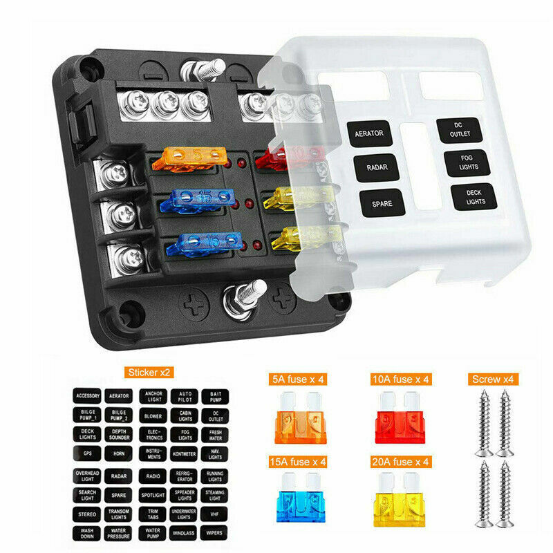 23PC 6 Way Blade Fuse Box Block Holder Indicator LED Light 12V/32V Car Marine AU