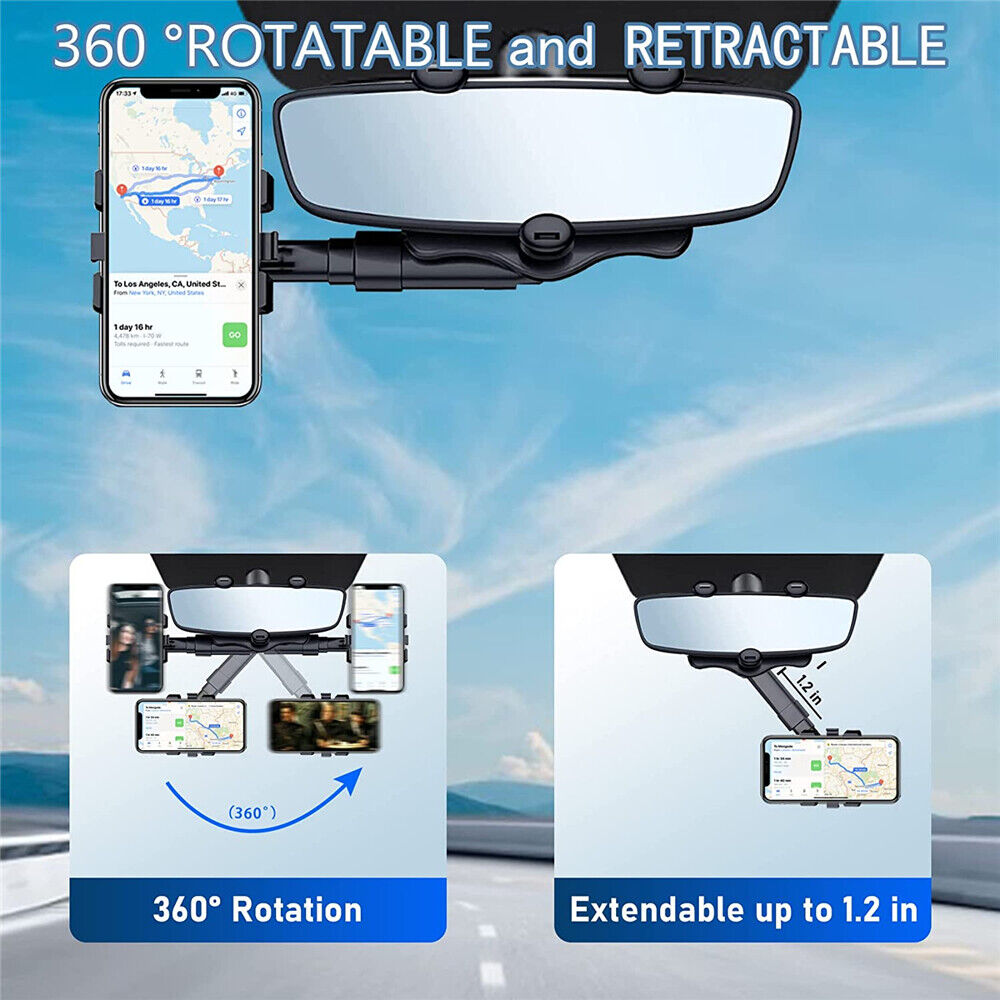 360¡ãCar Rear View Mirror Mount Holder Retratable GPS Stand Universal for iPhone
