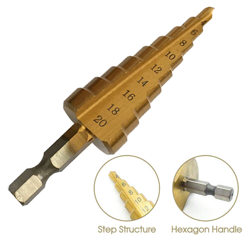 3pcs HSS Step Cone Drill Titanium Stee Hole Cutter Bit Set 3-20mm + Pouch AU