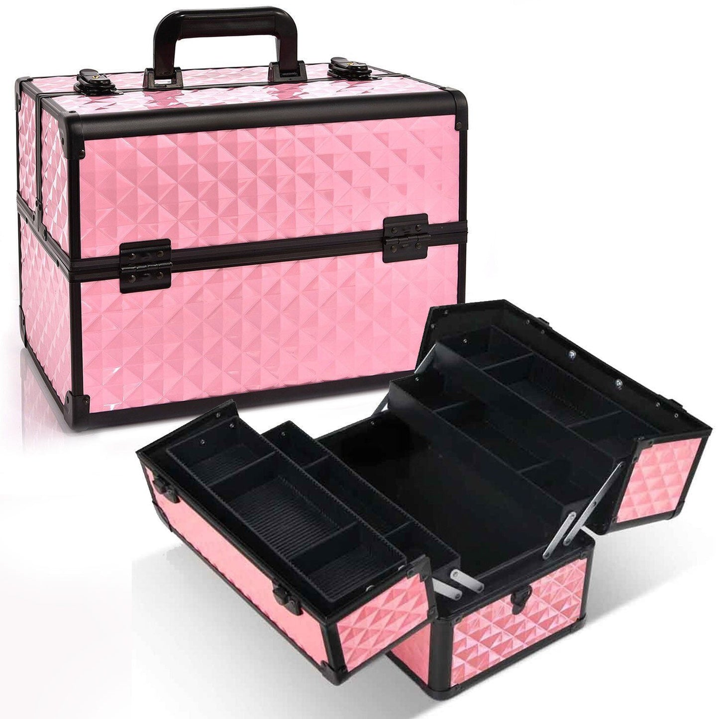 Portable Cosmetic Beauty Makeup Case Carry Bag Organiser Box Diamond AU Stock