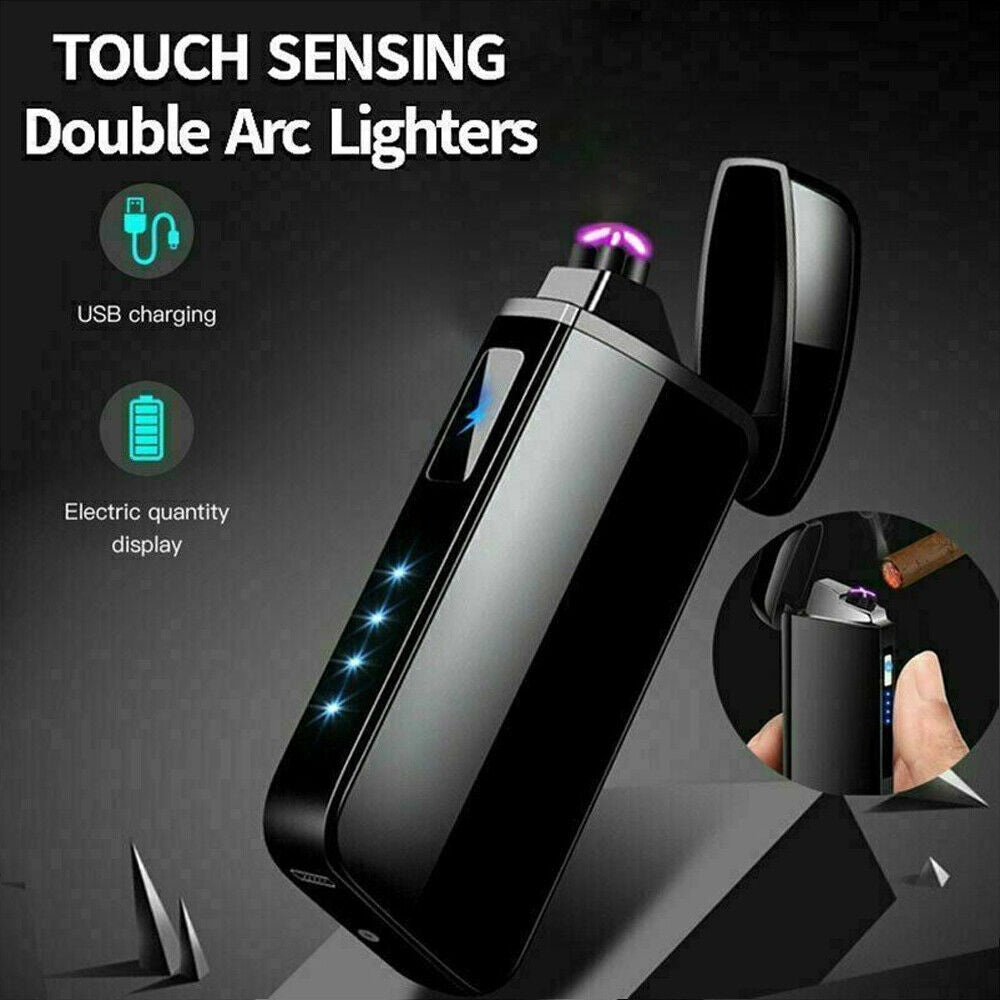 Electric Flameless Windproof USB Rechargeable Dual Arc Plasma Lighter Lighters