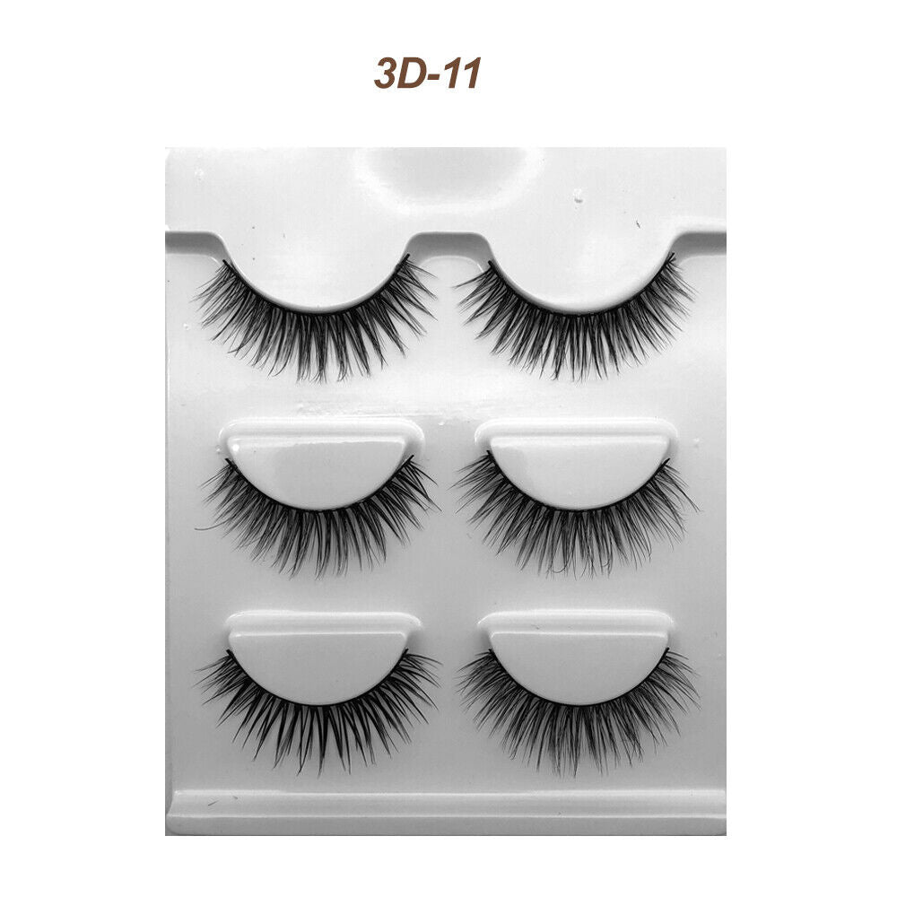 Eyelashes 3 Pairs Mink Natural Long Thick Makeup Cross False Eye Lashes AU Stock