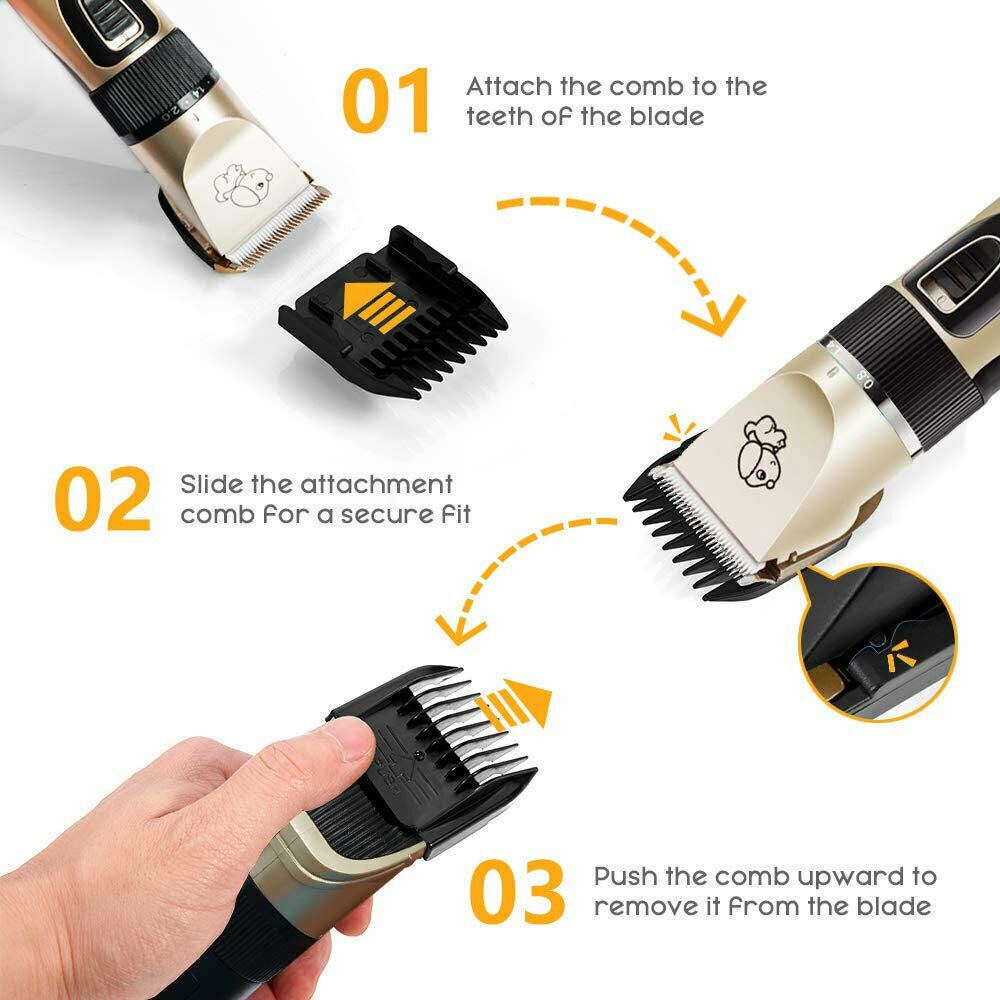 Electric Dog Clipper Comb Set Hair Trimmer Blade Cat Pet Grooming Horse Cordless