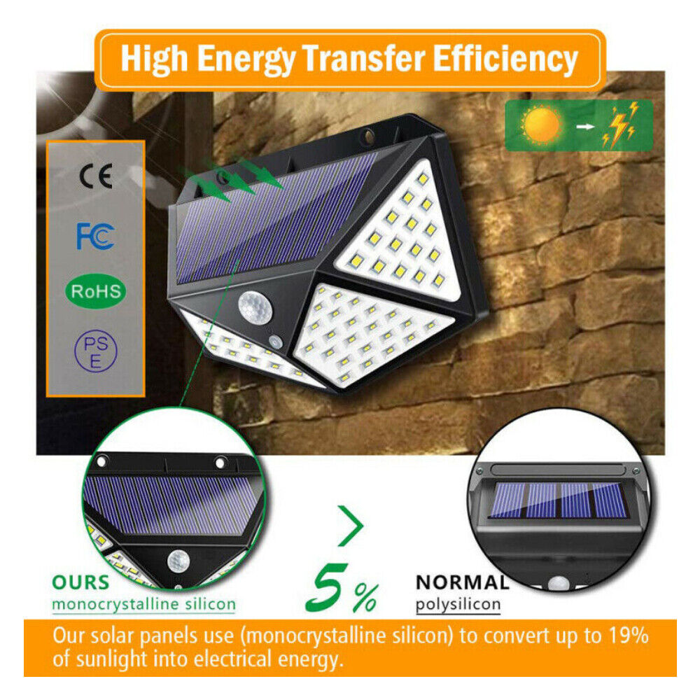 Solar Sensor Wall Light 100 LED Motion Lamp Lights Outdoor Safety Security Home