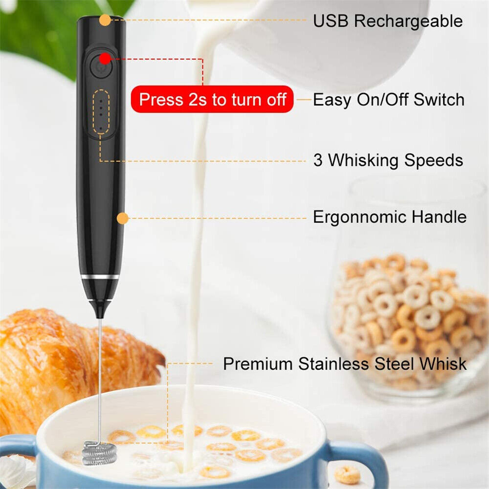 Wireless Milk Frother Rechargeable Mixer Egg Whipped Coffee Foam Matcha Tea USB