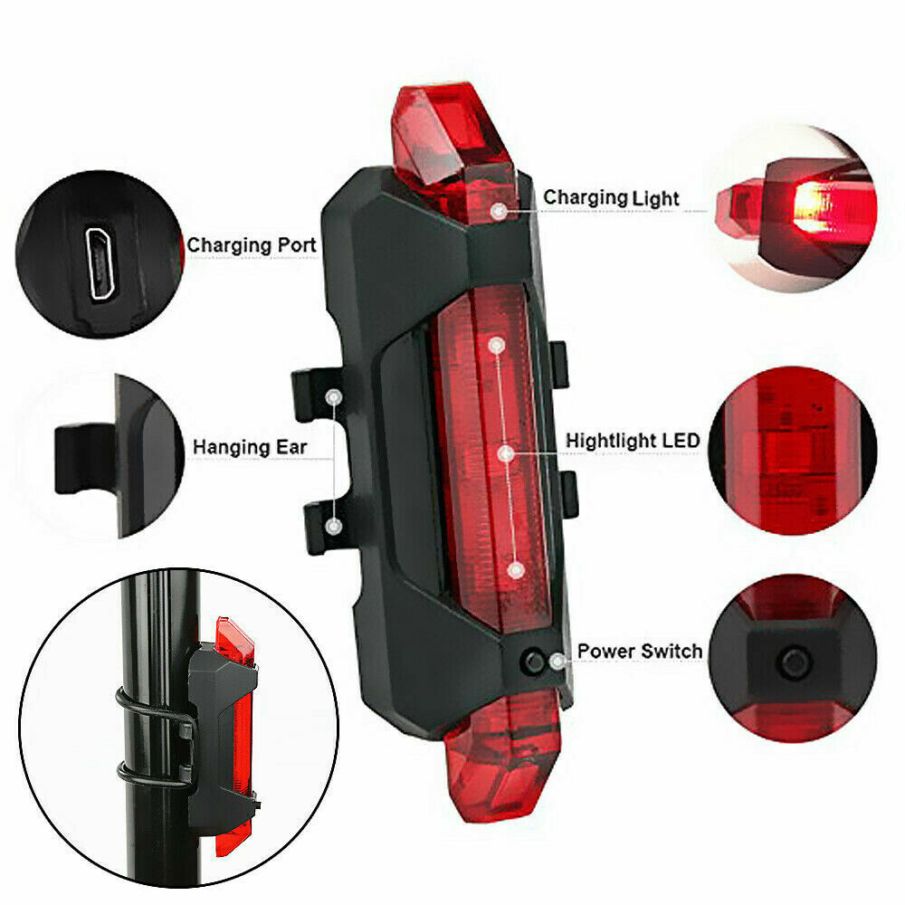 Set Waterproof Bicycle Bike Lights Front Rear LED Light Lamp USB Rechargeable AU