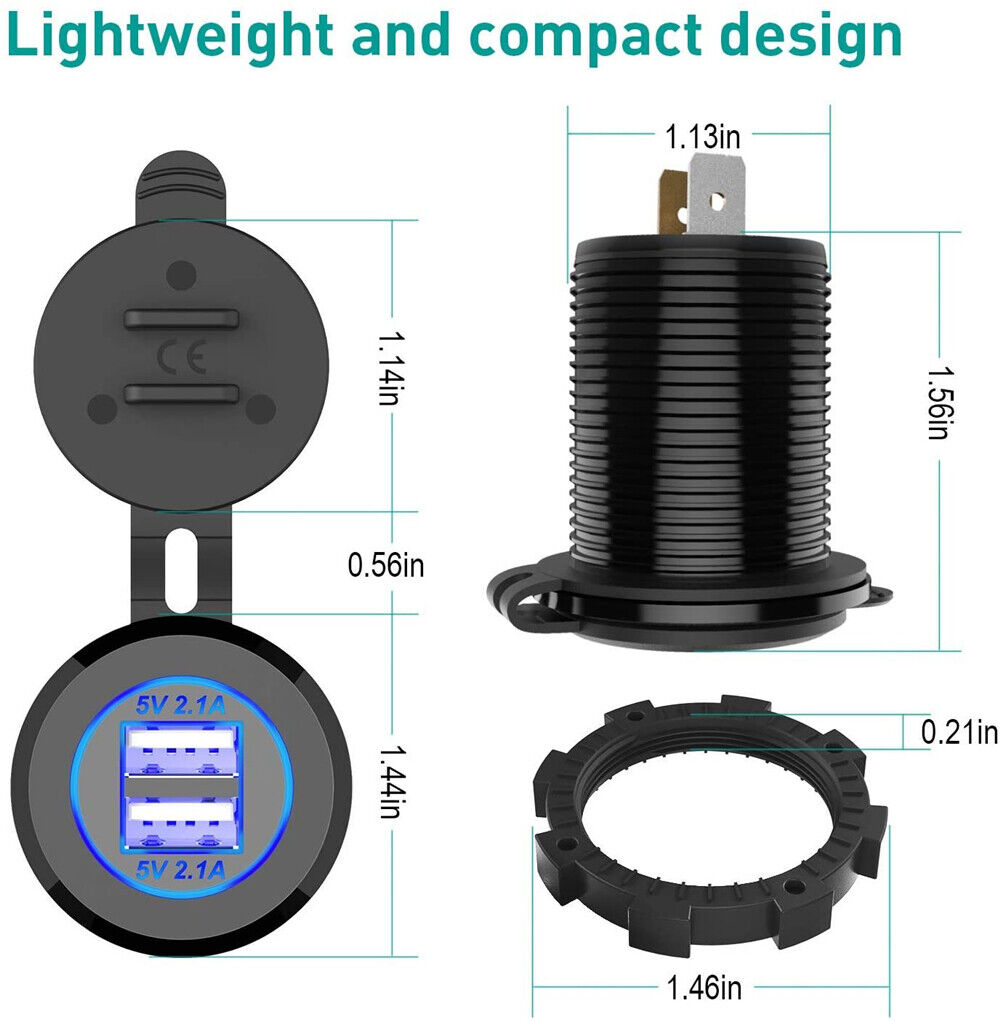 12-24V 2 USB Charger Power Socket Plug Car Boat Outlet 4.2A Adapter Waterproof