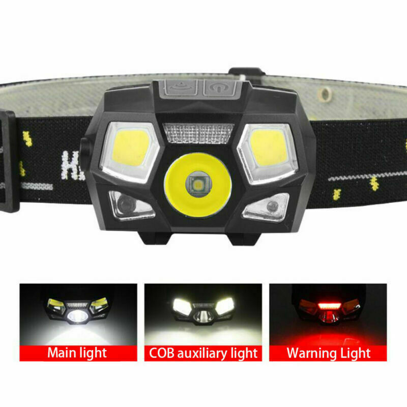 LED Head Torch Headlight COB Camping Headlamp USB Rechargeable Flashlight Lamp