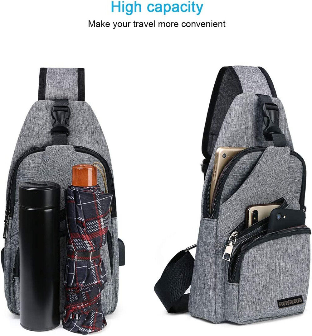 Man Shoulder Backpack Chest Bag Sling Cross Body Satchel Outdoor Charging Port