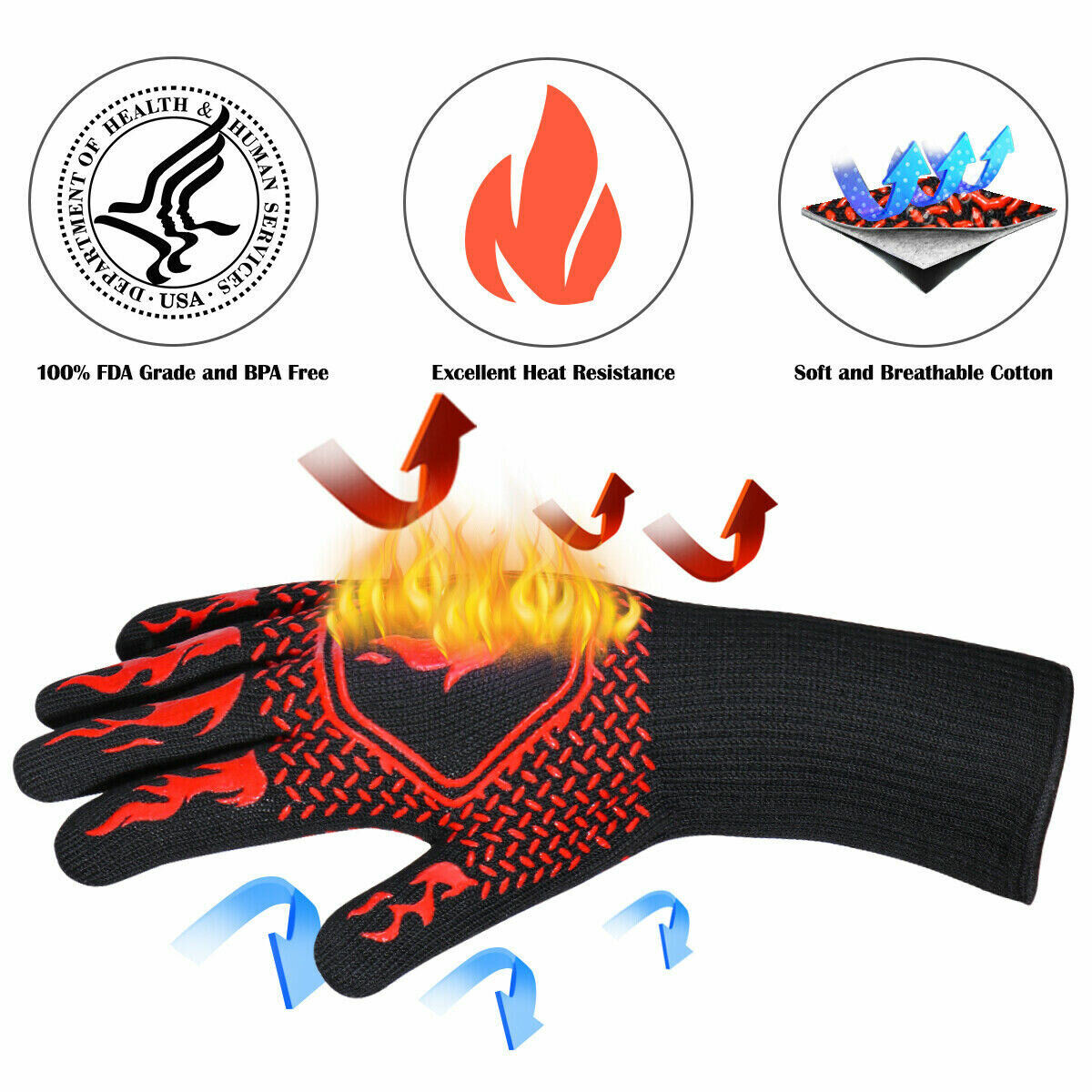 2x Heat Proof Resistant Oven BBQ Gloves Kitchen Cooking Silicone Mitt