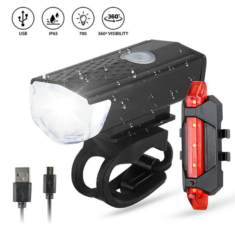 Bike Front Rear Light USB Rechargable Lamp Flashlight Bicycle LED AU