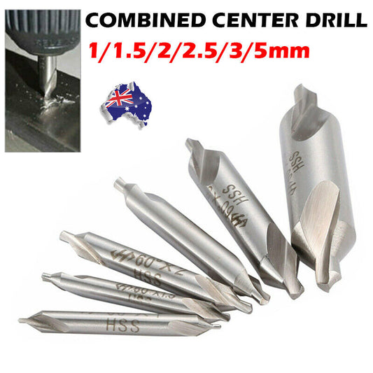 6PCS Combined Center Drill Countersink Bit Lathe Mill Tackle Kit High Speed NEW