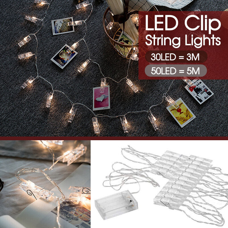 30/50 LED Hanging Picture Photo Peg Clip Fairy String Lights Wedding Party Decor