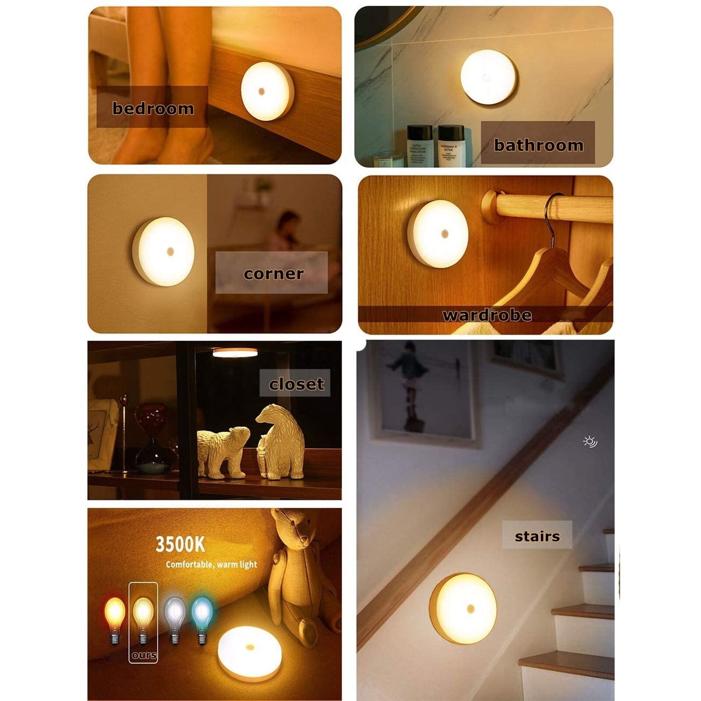 Motion Sensor LED Night Light Rechargeable USB Induction Lamp WallMount