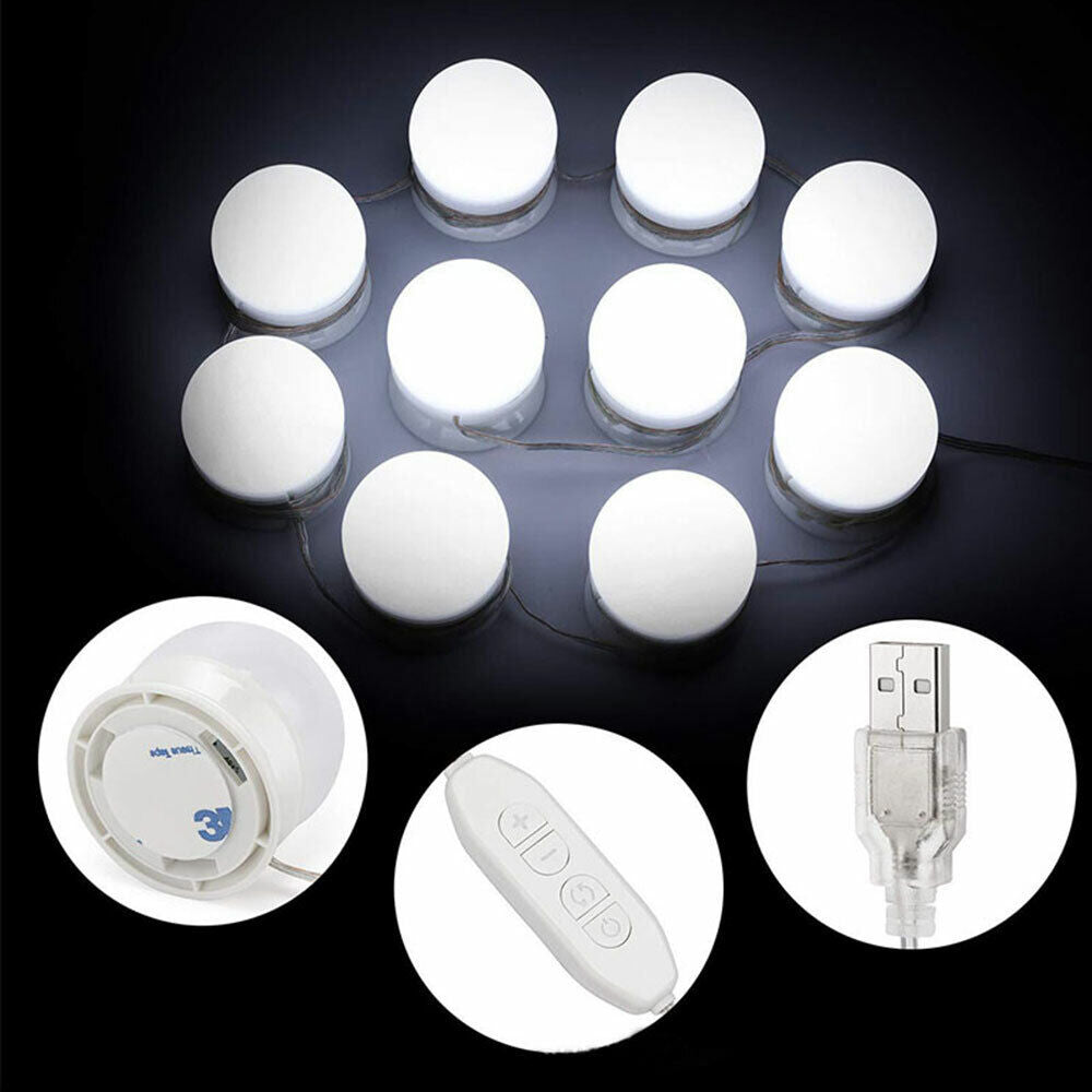 Vanity Light LED Make Up Mirror Lights 10 Bulbs Dimmable Lamp Hollywood Style