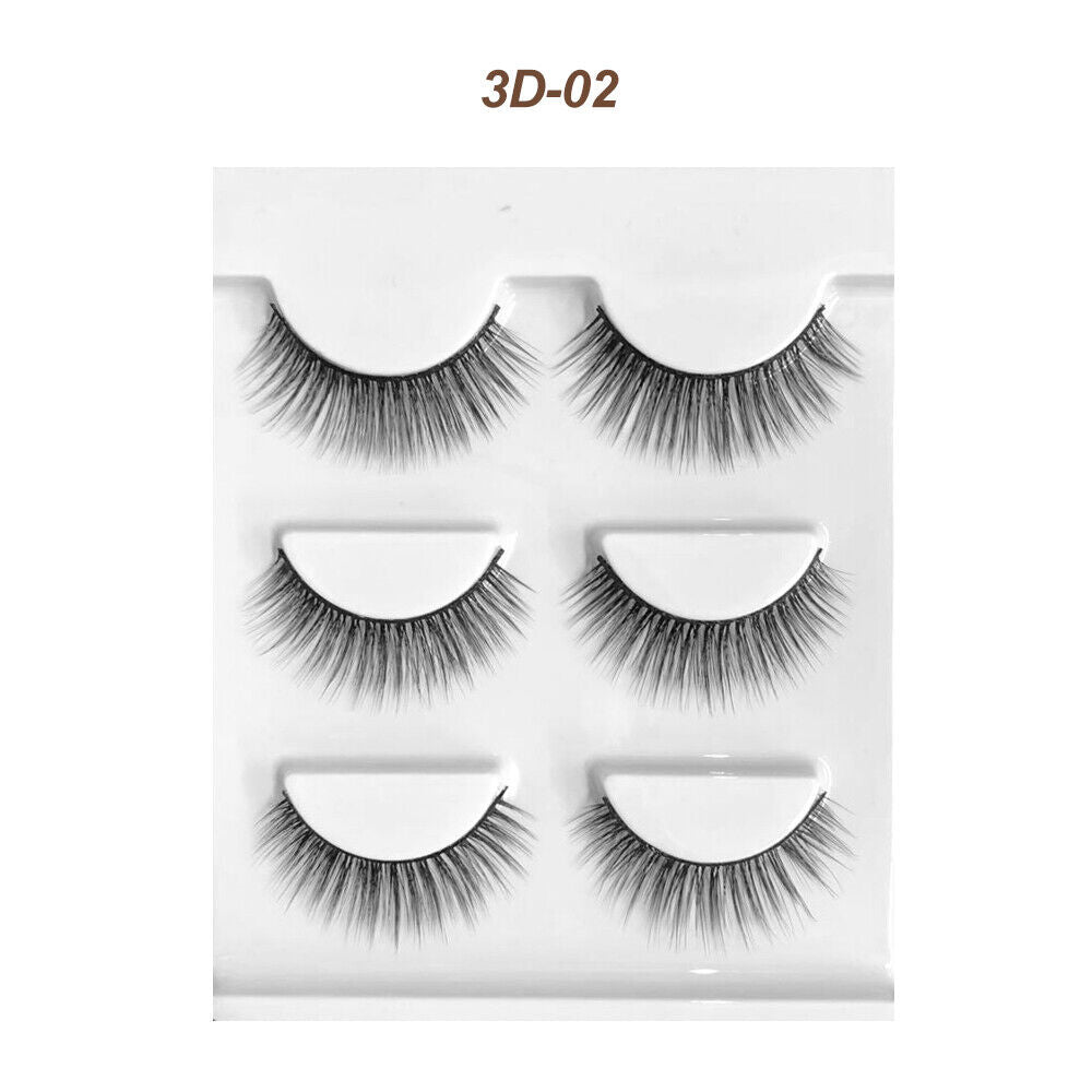 Eyelashes 3 Pairs Mink Natural Long Thick Makeup Cross False Eye Lashes AU Stock