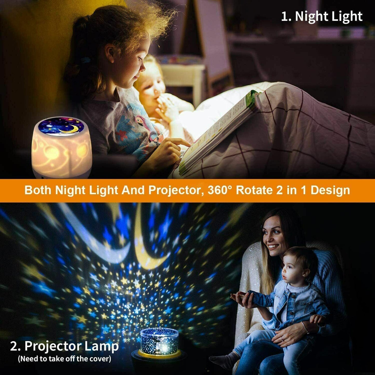 LED Rotating Projector Starry Night Light Star Sky Lights Baby Kids Bedside Lamp