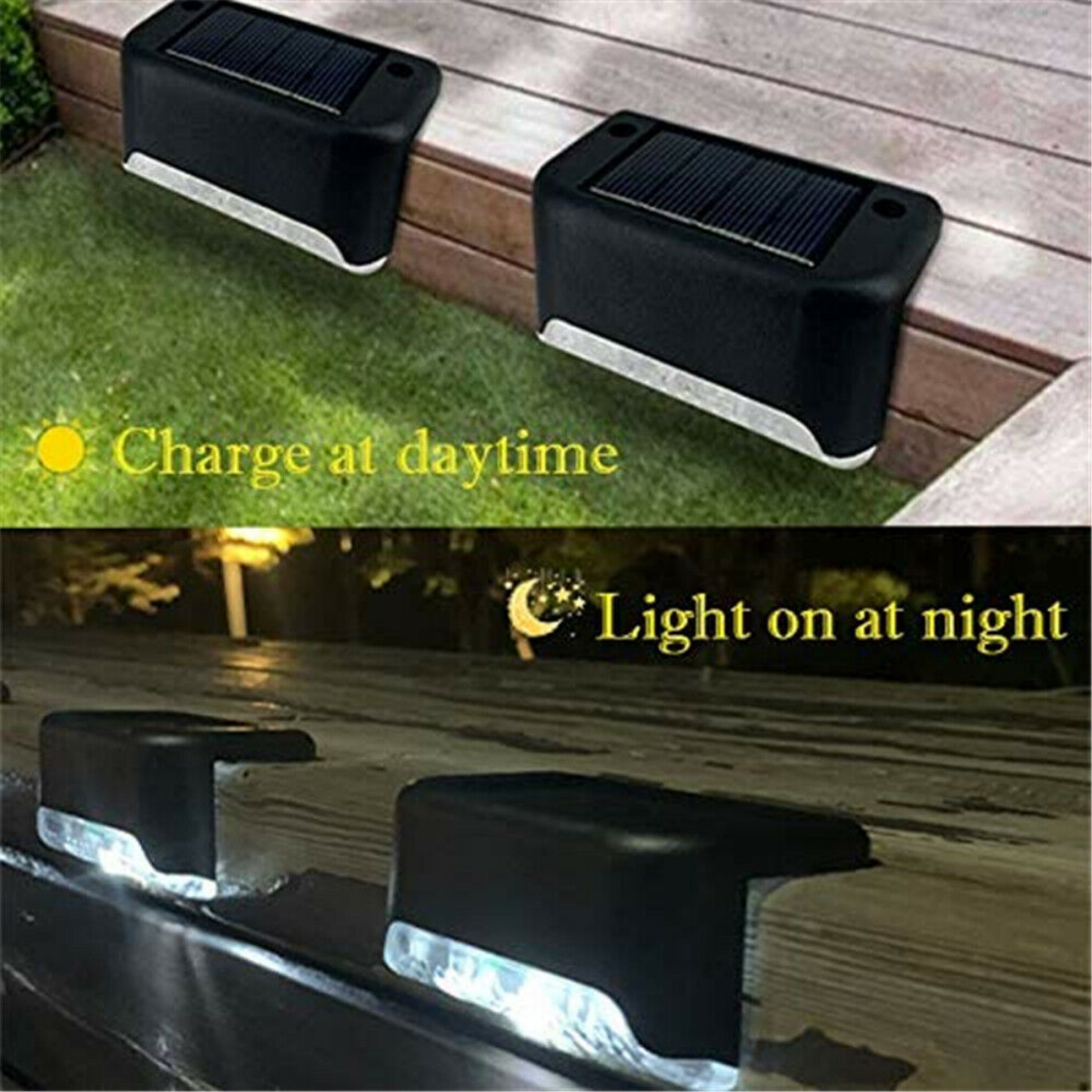 4/8pcs Outdoor Solar LED Deck Lights Garden Pathway Stairs Step Fence Lamps
